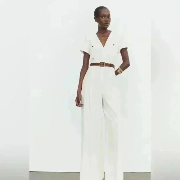 🔥🔥Zara White belt jumpsuit - Picture 4 of 4